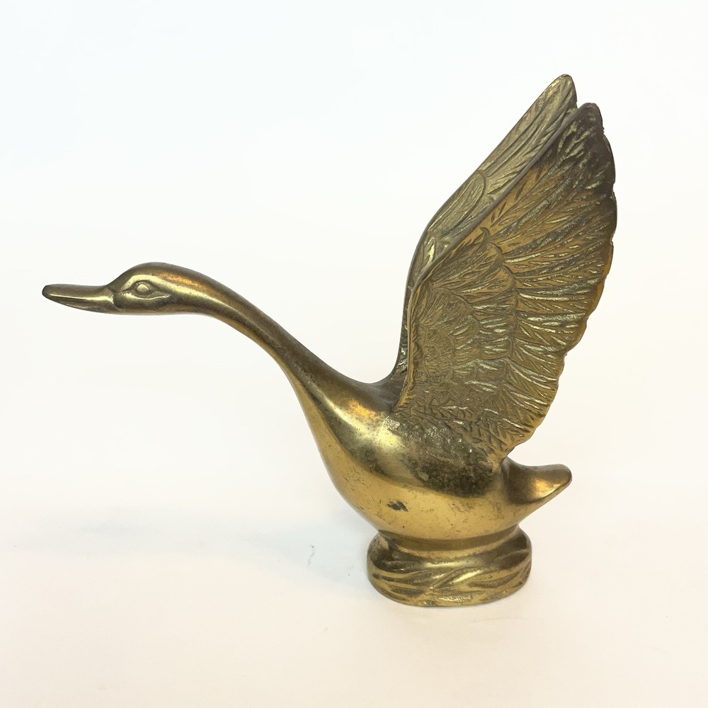 Vintage Solid Brass Long Neck Swan Figurine Mid Century Modern Home Decor 6" - Picture 2 of 12